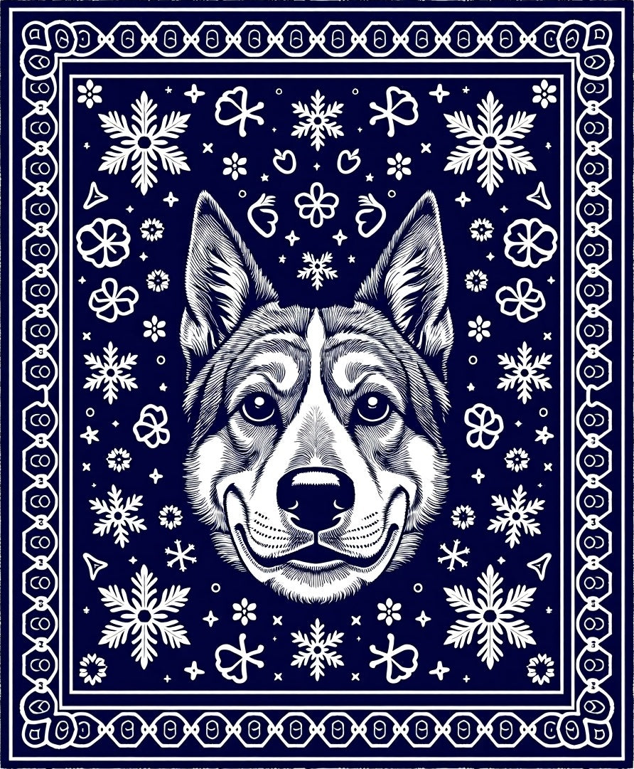 Navy White Corgi Snowflake Blanket Rug
