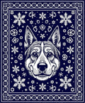Navy White Corgi Snowflake Blanket Rug
