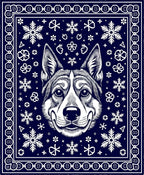 Navy White Corgi Snowflake Blanket Rug