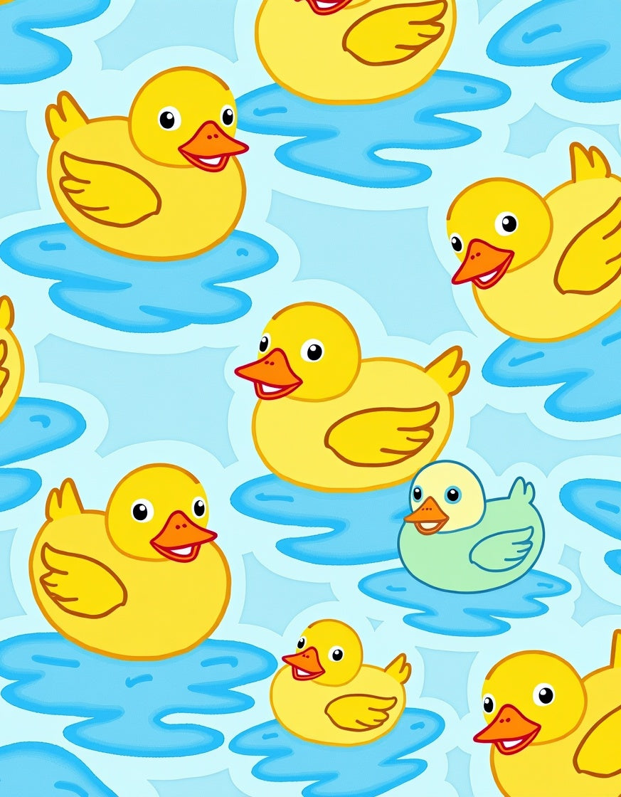 Yellow Ducks Floating On Blue Water Rug