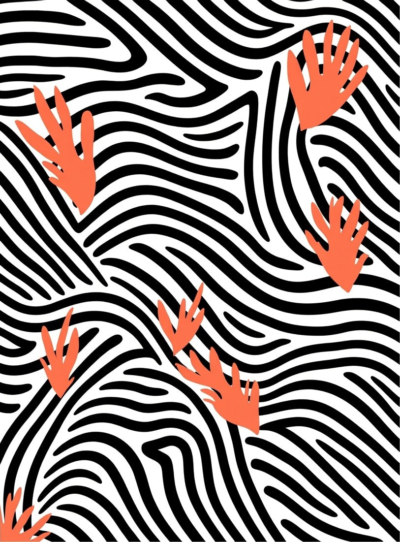 Coral Abstract Organic Zebra Lines Rug