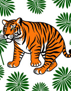 Bold Orange Tiger Tropical Foliage Rug