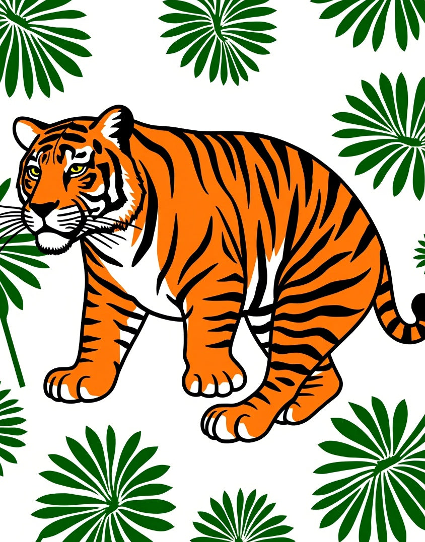 Bold Orange Tiger Tropical Foliage Rug