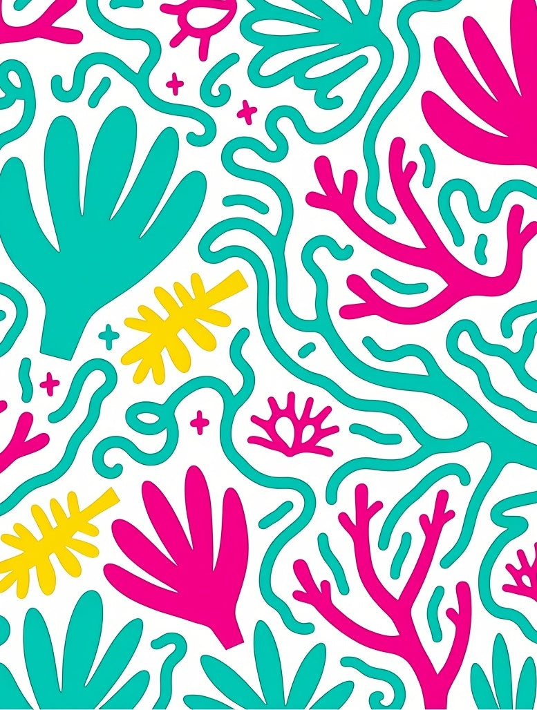 Abstract Coral Reef shapes Teal Pink Rug