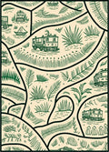 Vintage Train Green Nature Landscape Rug
