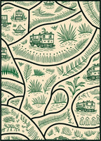 Vintage Train Green Nature Landscape Rug