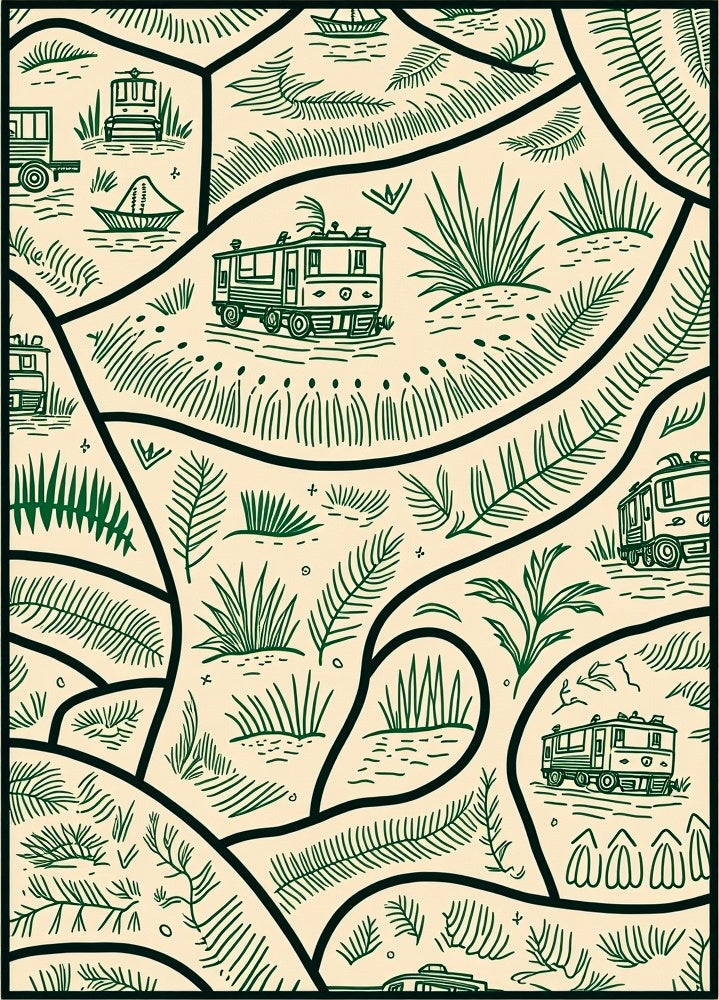 Vintage Train Green Nature Landscape Rug