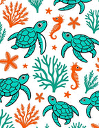 Oceanic Turtles Seahorse Coral Stars Rug