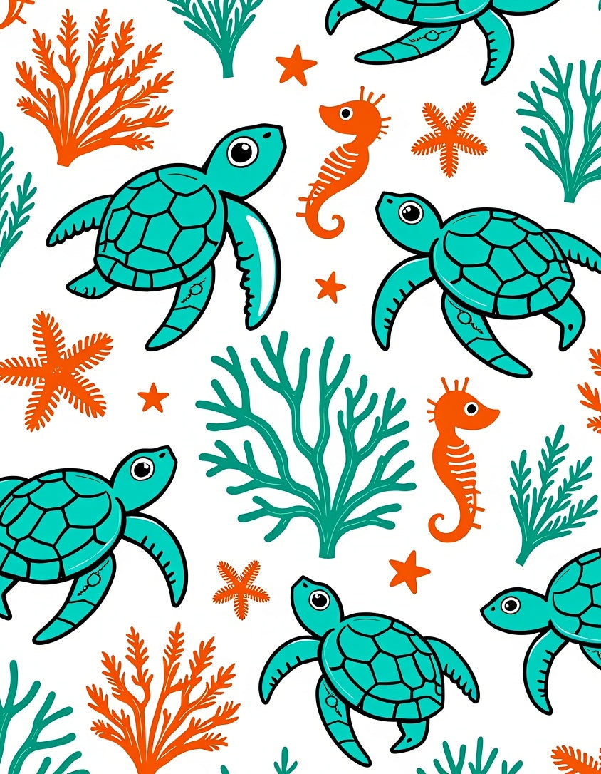 Oceanic Turtles Seahorse Coral Stars Rug