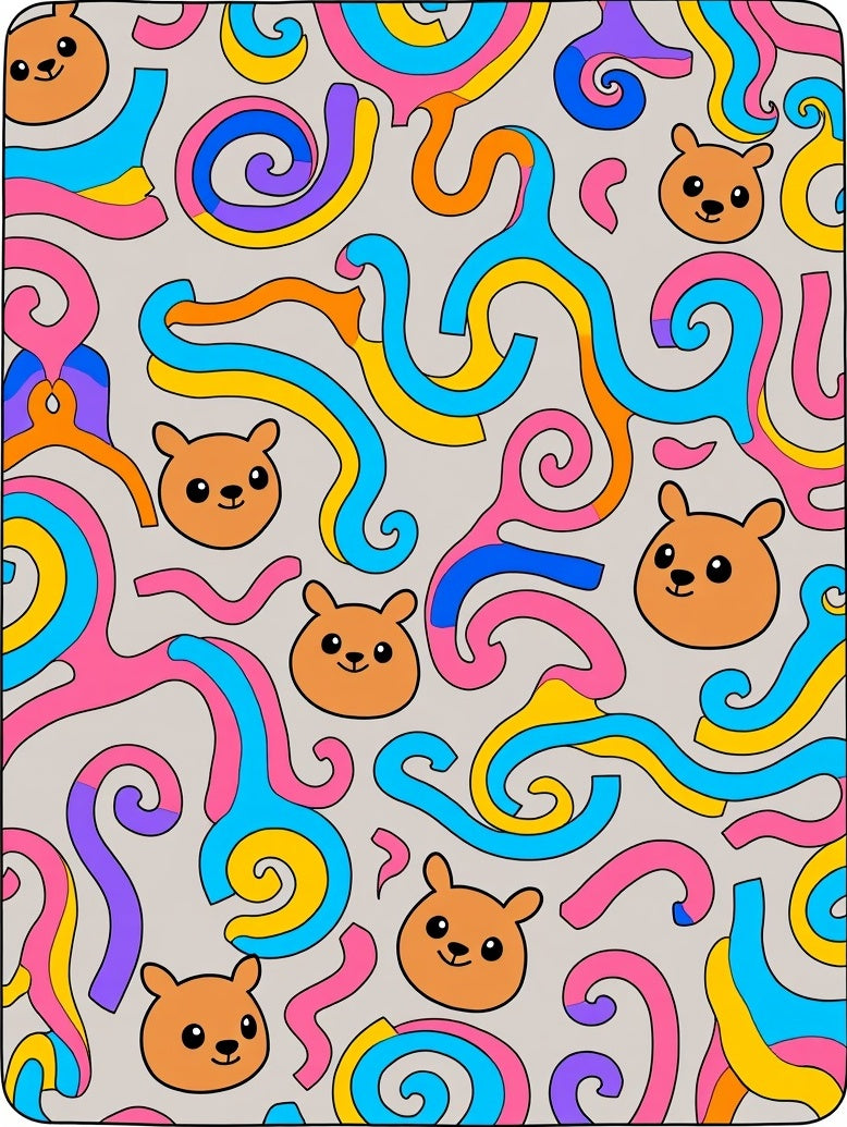Whimsical Bear Face Swirls Rug