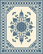 Classic Blue Floral Mandala Border Rug