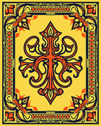 Orange And Navy Symmetrical Frame Rug