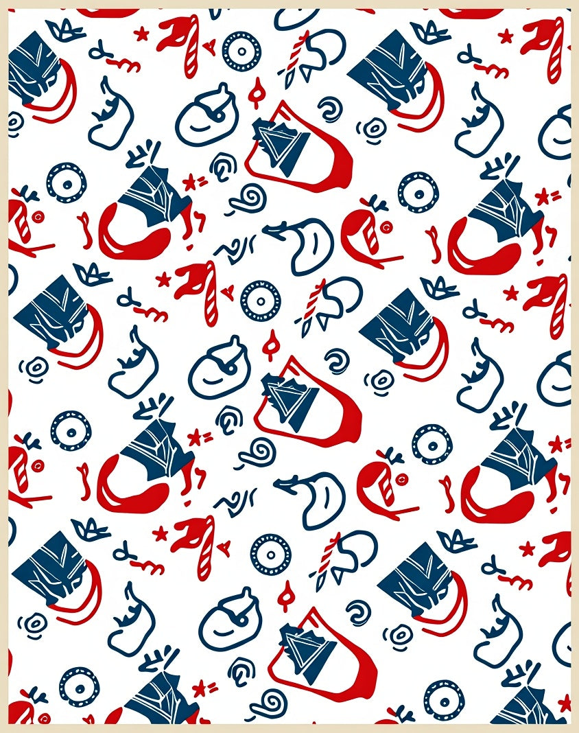 Festive Red Blue Whimsical Icons Rug