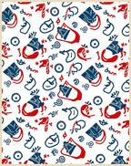 Festive Red Blue Whimsical Icons Rug