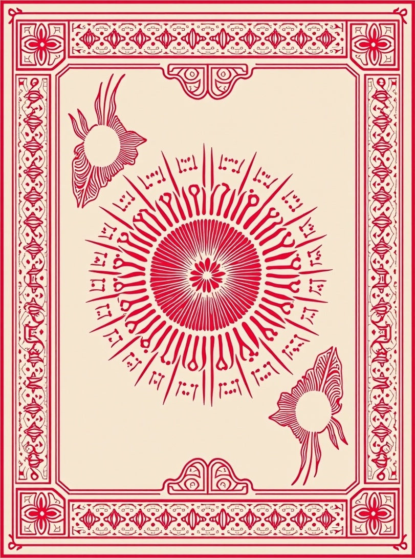 Crimson Sunburst Framed Medallion Rug