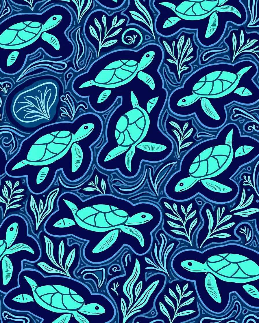 Aqua Turtles Ocean Waves Navy Rug