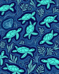 Aqua Turtles Ocean Waves Navy Rug