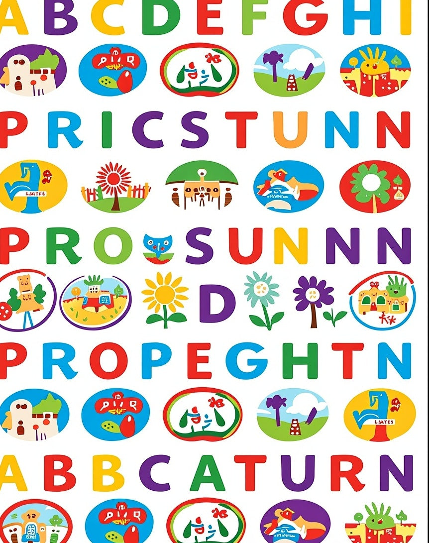 Colorful Alphabet and Playful Landscapes Rug