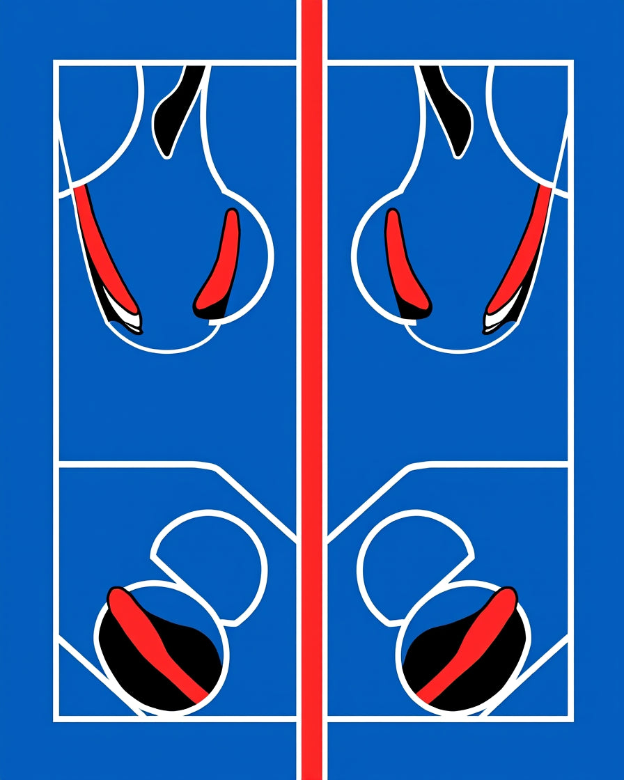 Bold Blue Red Abstract Panels Rug