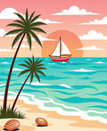 Coastal Sunset Sailboat Palm Trees Rug