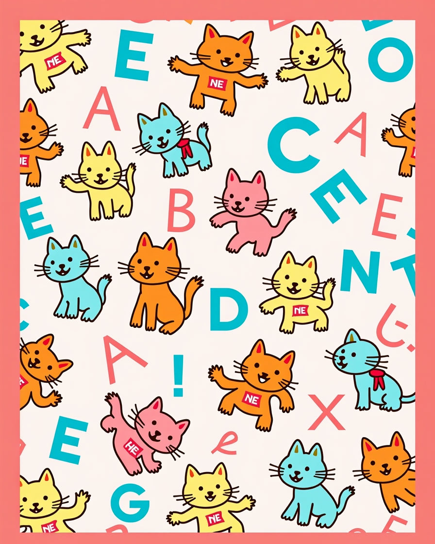 Colorful Cat Alphabet Whimsy Rug