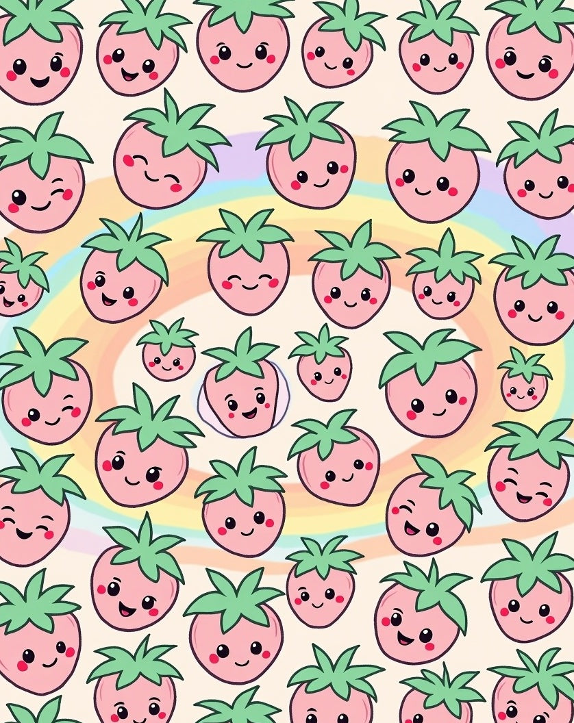 Kawaii Pink Strawberry Rainbow Swirl Rug