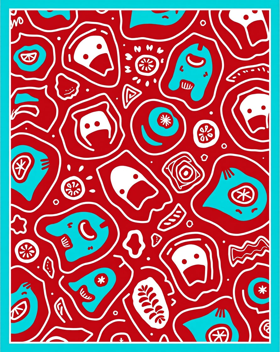 Playful Red Abstract Faces Rug
