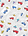 Red Yellow Blue Toy Vehicle Collage Rug