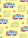 Pink Retro Camper Stars Yellow Background Rug
