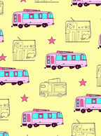 Pink Retro Camper Stars Yellow Background Rug