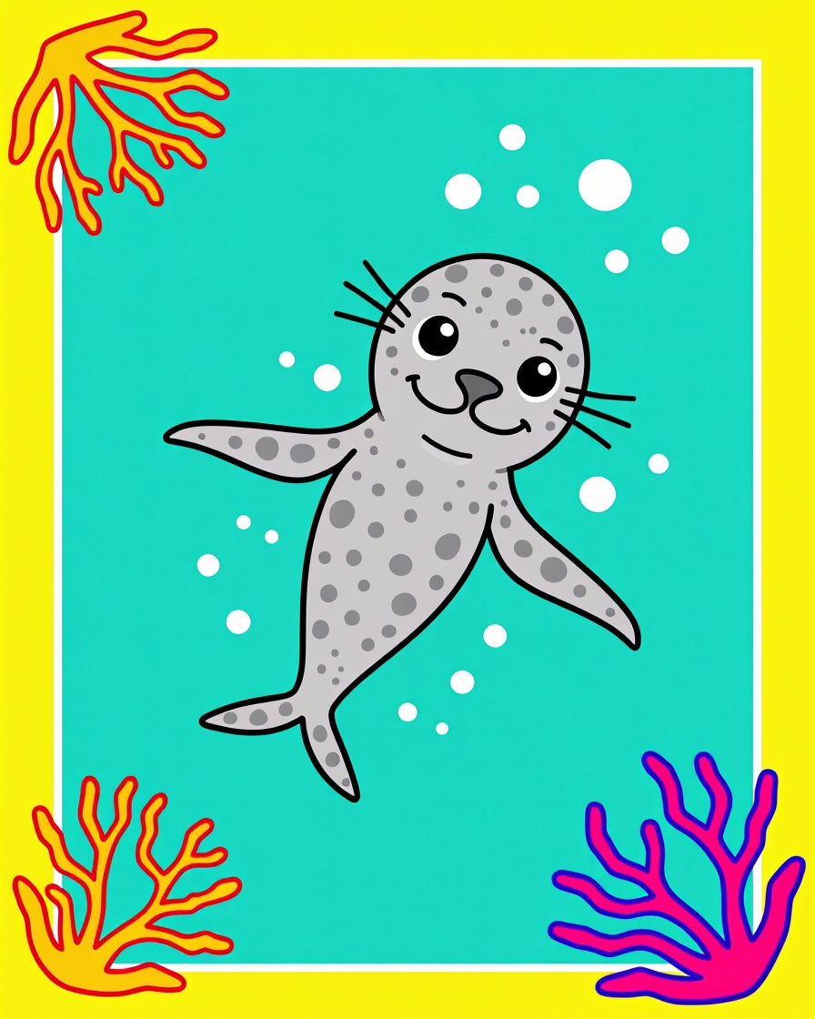 Happy Gray Seal Coral Reef Rug
