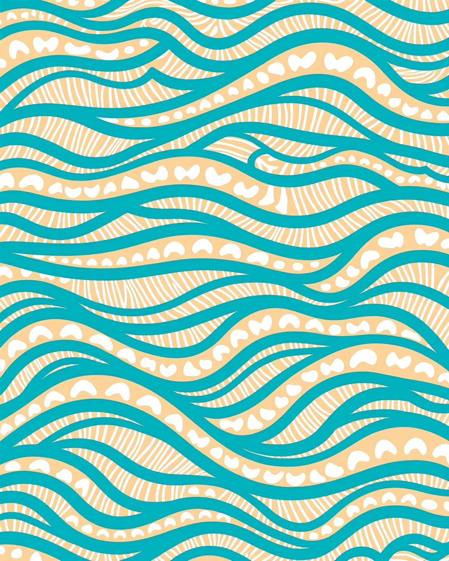 Teal Tan Wavy Organic Lines Rug