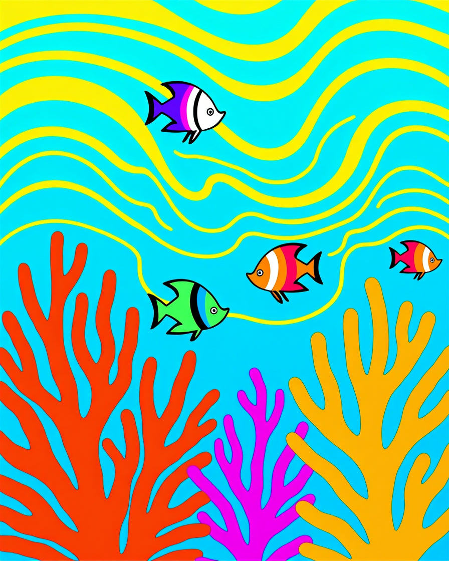 Coral Reef Fish With Yellow Waves Rug