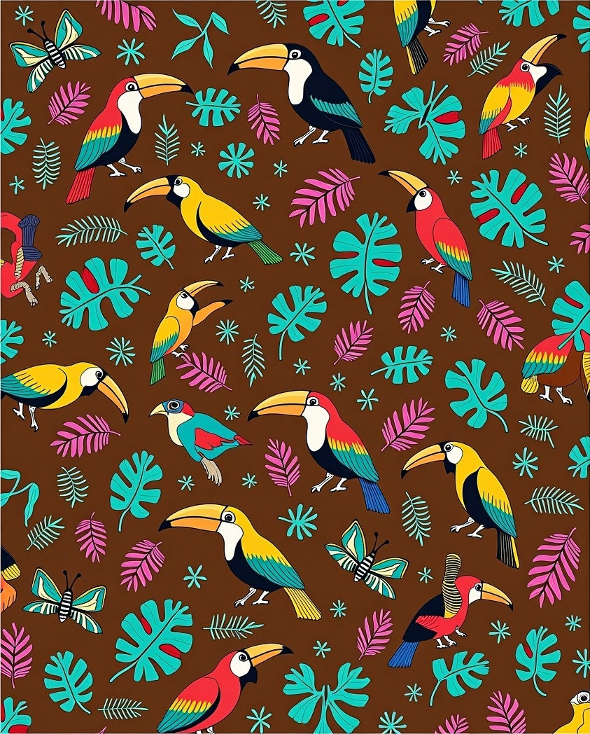 Tropical Toucan Birds and Butterflies Brown Rug