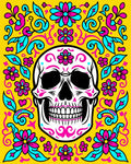 Vibrant Pink Teal Skull Floral Swirls Rug
