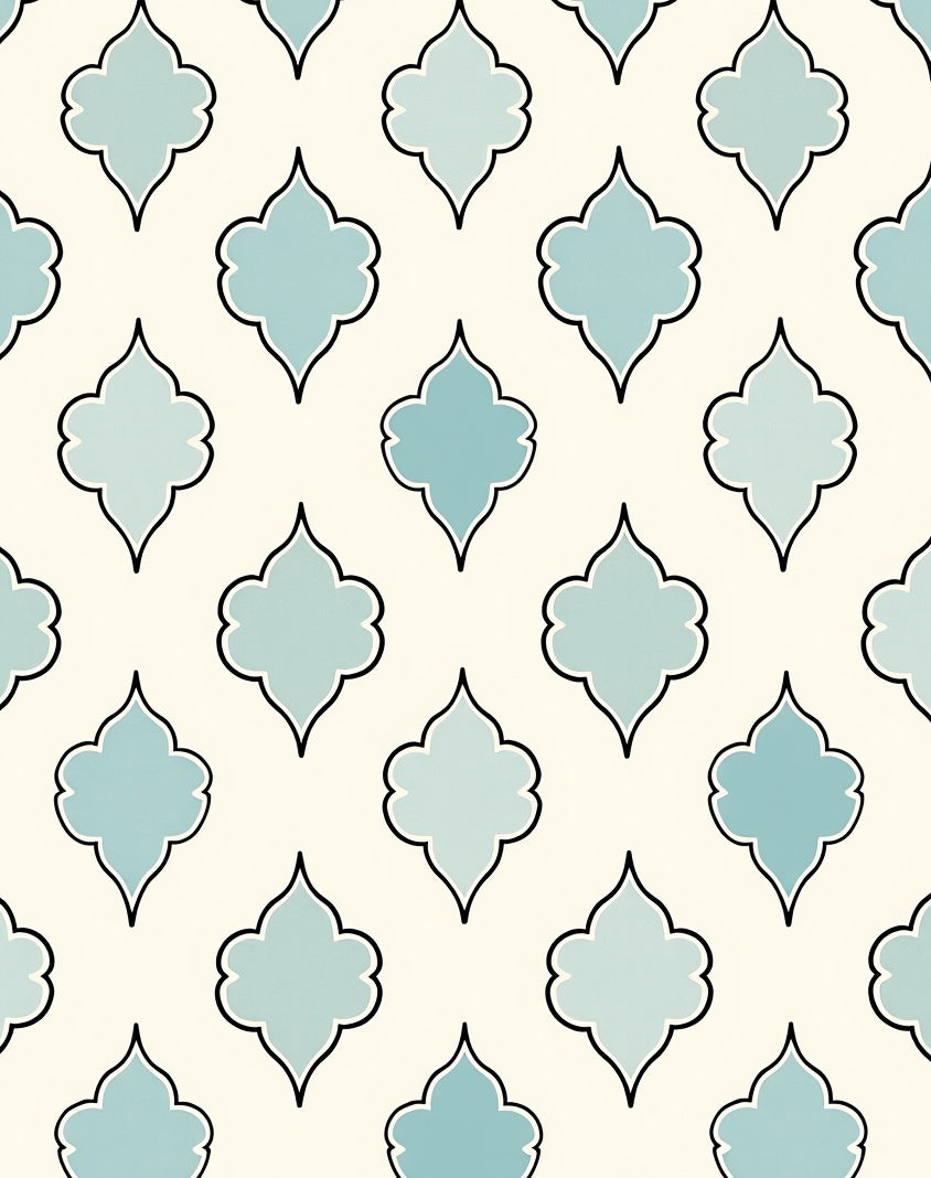 Light Aqua Quatrefoil Tile Overlay Rug
