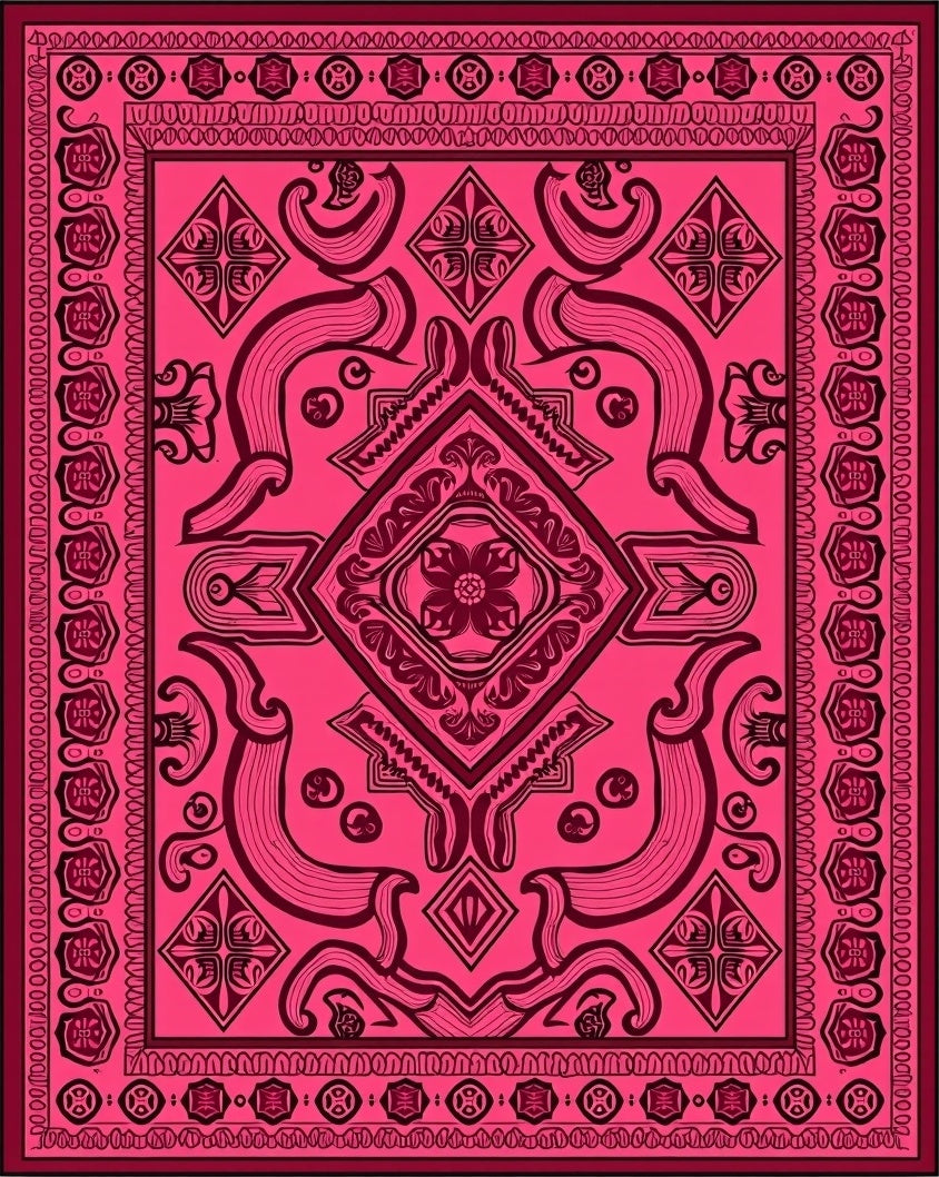 Vibrant Magenta Paisley Mandala Rug