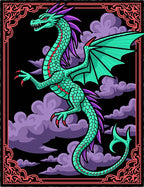 Teal Dragon Purple Clouds Frame Rug