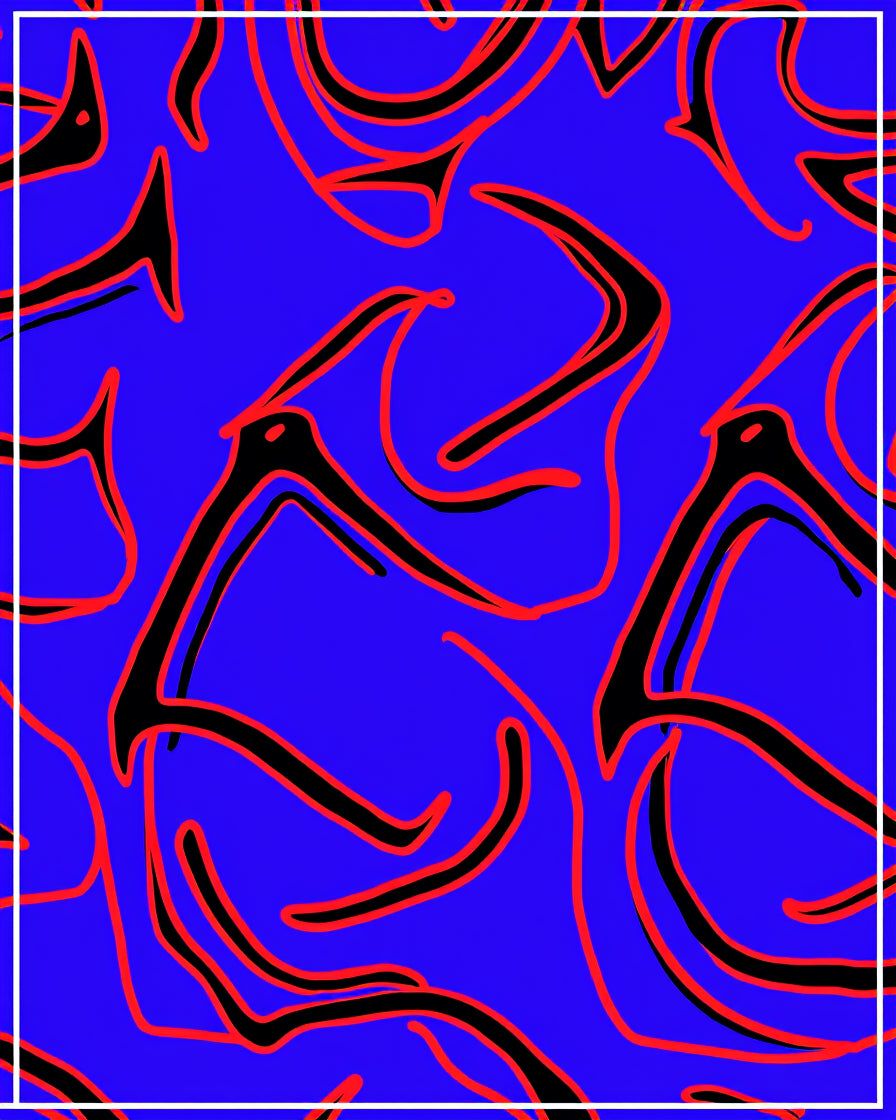 Bold Blue Abstract Red Black Swirls Rug