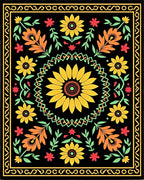 Golden Sunflower Folk Art Rug