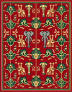 Red African Elephant Giraffe Fauna Rug