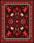 Vibrant Black Crimson Swirl Blossom Rug