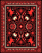 Vibrant Black Crimson Swirl Blossom Rug