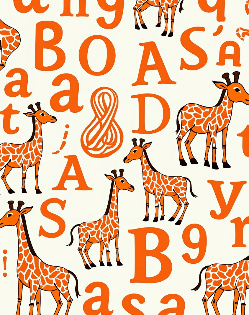 Orange Giraffe Alphabet Scatter Rug