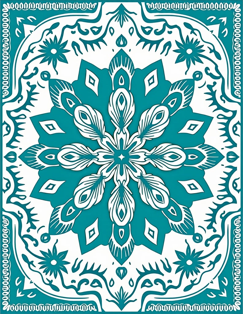Teal White Floral Medallion Harmony Rug