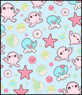 Cute Pink Blue Ocean Creatures Rug