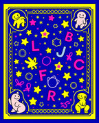 Blue Cosmic Alphabet Star Medallion Rug