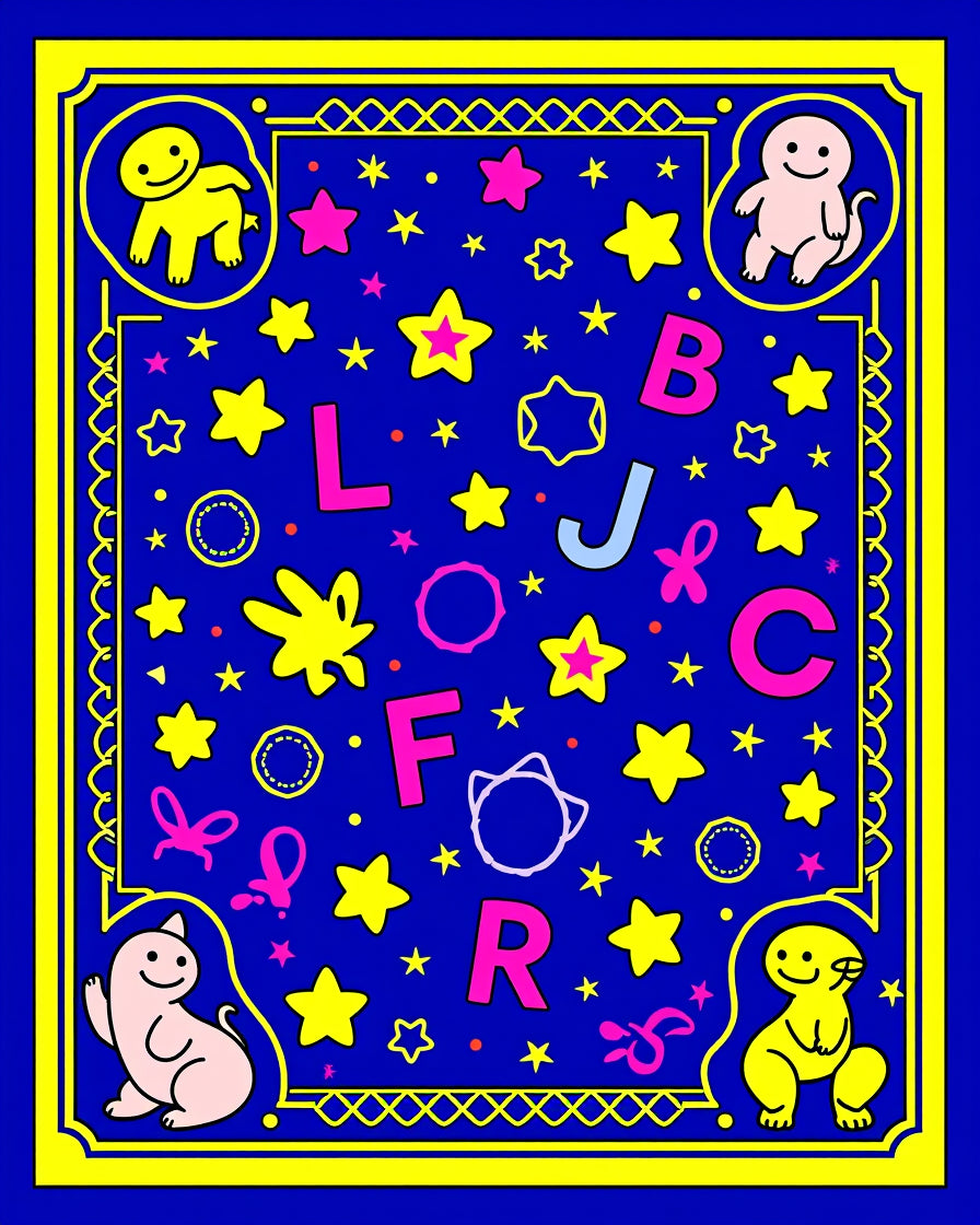 Blue Cosmic Alphabet Star Medallion Rug