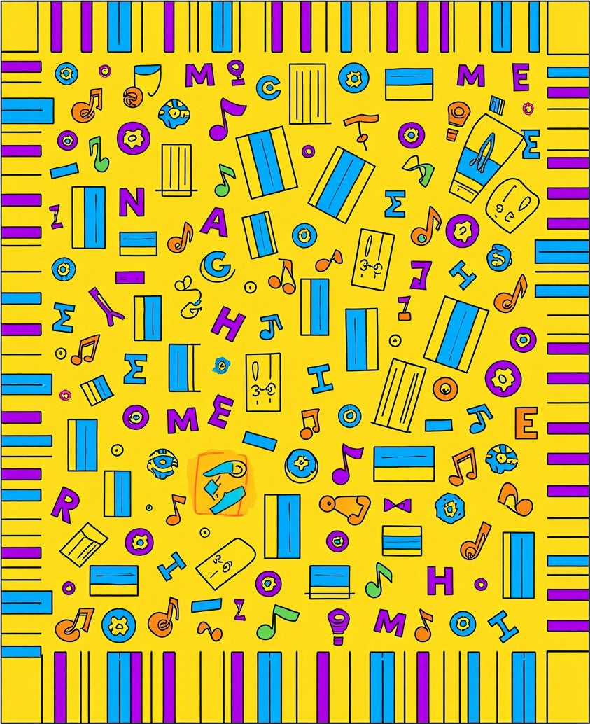 Cheerful Yellow Music Note Icons Rug