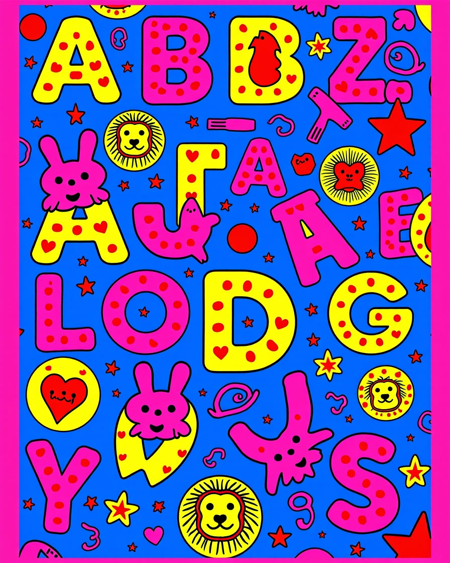 Alphabet Animals Yellow Pink Blue Rug